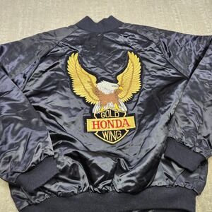 Vintage 70s Honda Goldwing Jacket Men XL Satin Bomber USA Made Eagle Race Wear